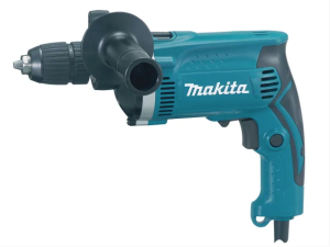 A teal and black Makita cordless drill driver with 110V a keyless chuck and variable-speed trigger, for drilling and screw driving.