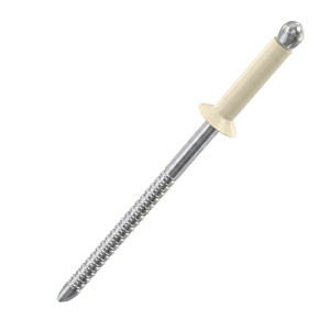 A close up image of a painted CHROMAFIX Countersunk Blind Rivet in the colour RAL 1015 Light Ivory,