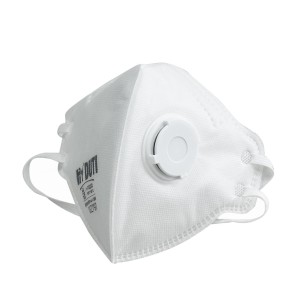 An FFP3-rated disposable respirator with a moulded cup shape and an exhalation valve, providing high-filtration protection against fine dust and particles.