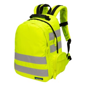 A high-visibility yellow workwear garment featuring retroreflective tape panels, suitable for a wide range of outdoor and site work applications.