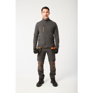 A grey workwear garment designed for use on construction sites and in industrial work environments.,