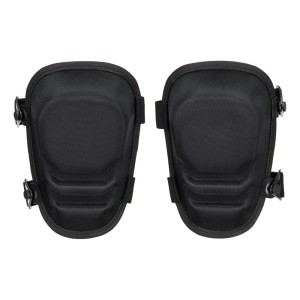 A pair of foam-padded knee pads with adjustable straps, designed to protect the knees during kneeling work.