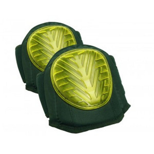 A pair of foam-padded knee pads with adjustable straps, designed to protect the knees during kneeling work.