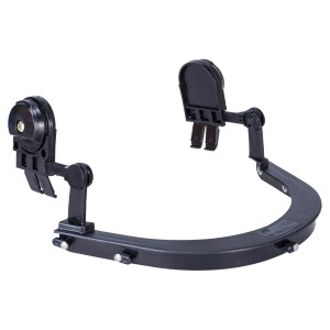 A black safety helmet with an adjustable suspension harness and ventilation slots, providing impact protection on construction sites.