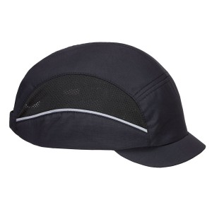 A black bump cap with a lightweight internal protective shell, designed to protect against minor head bumps and scrapes.