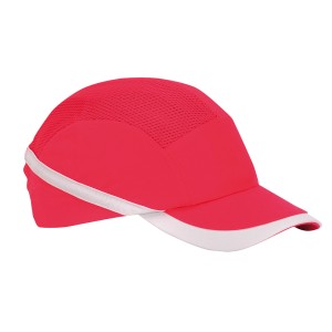 A red bump cap with a lightweight internal protective shell, designed to protect against minor head bumps and scrapes.