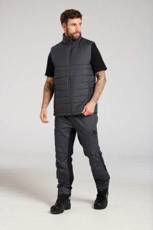 A grey safety vest featuring a warm thermal lining, suitable for a wide range of outdoor and site work applications.