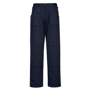 A pair of work trousers designed for use on construction sites and in industrial work environments.,