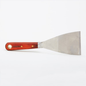 A 75mm flexible filling knife with a thin steel blade and a painted wooden or plastic handle, for applying and smoothing filler and caulk.