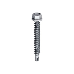 A steel 3×2mm self-drilling screw with a sharp drill-point tip and spiral threads along the shaft, suitable for fixing into steel framing.
