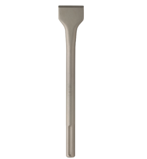 A metal chisel with a wide, flat blade at the top and a long cylindrical handle, designed for use with power tools or as a demolition chisel.
