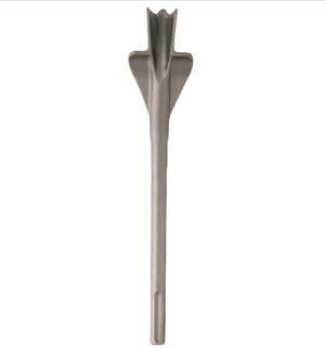A metallic chisel bit with a flared, wing-like blade design at the top, used for heavy-duty demolition or masonry work, shown against a white background.