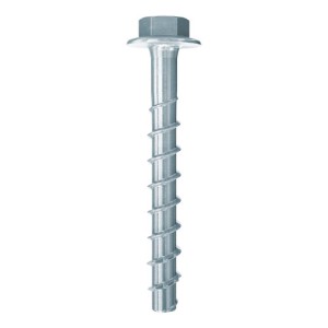A silver metal screw with a hexagonal head and a partially threaded shank, designed for use in construction or carpentry.