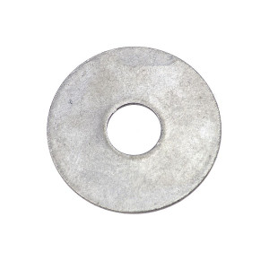 A bright zinc plated large-diameter penny washer with an oversized flat face to spread load across a wide area.,