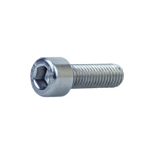 A bright zinc plated M6 socket cap head screw with a threaded shaft and sharp point, for general-purpose fastening applications.