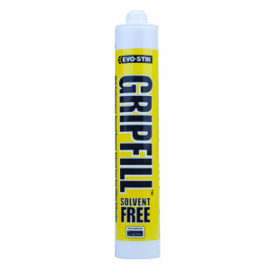 A container of construction adhesive or sealant, displayed against a white background.