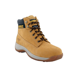 A composite safety boot with an anti-slip sole and padded collar, designed for comfort and protection during extended site work.