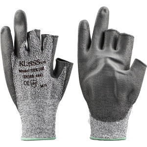 A pair of work gloves with a textured grip palm and adjustable wrist closure, designed for general site use.