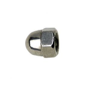 An A2 stainless steel dome nut with a smooth rounded cap that covers the exposed thread end for a finished appearance.,