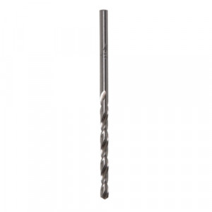 A metal twist drill bit with a straight shaft and spiral flutes, commonly used for drilling holes in materials such as wood, metal, or plastic.