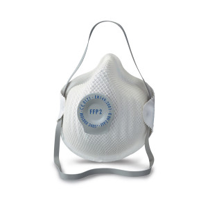 An FFP2-rated disposable dust mask with a moulded face piece and nose wire, offering protection against medium-level dust and particulates.