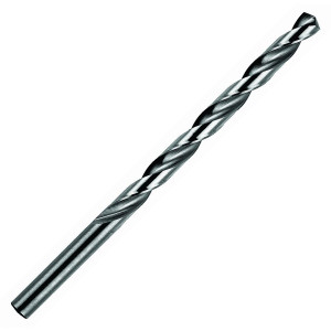 A HSS drill bit with a precision-ground tip and fluted shank, for drilling into metal and hard plastics.