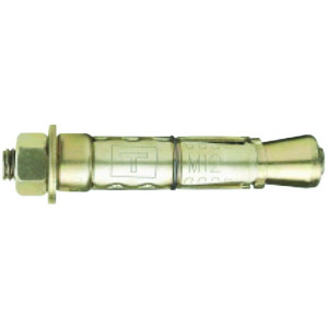 A metal shield anchor with a projecting bolt, an expansion sleeve, and a hex nut, suitable for anchoring fixings to concrete or masonry.
