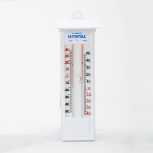 A digital thermometer with a probe and an LCD display, for measuring surface and ambient temperatures.