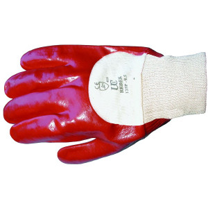 A pair of work gloves with a textured grip palm and adjustable wrist closure, designed for general site use.