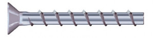 A close-up illustration of a metallic screw with a flat, countersunk head and a helical thread running along its cylindrical shaft, set against a white background.