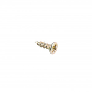 A single metal wall anchor screw with a flat, wide head and a pointed tip, isolated on a white background.