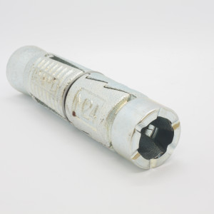 A bright zinc plated shield anchor body with an expansion sleeve, supplied without a bolt, for use with a separately specified fixing.