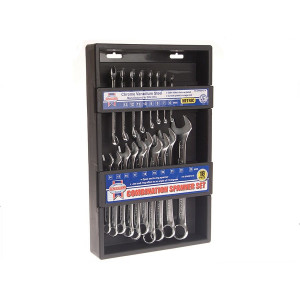 A Faithfull combination spanner with an open-ended jaw at one end and a ring spanner at the other, in chrome vanadium steel.