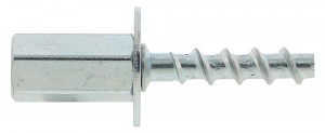 A close-up of a metal wall anchor with a hexagonal bolt head and a threaded shank, commonly used for fastening objects to solid surfaces.