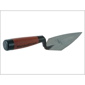 A pointing trowel with a small triangular steel blade and a turned wooden or plastic handle, for filling and pointing mortar joints.