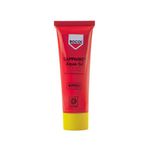 A  cartridge of white silicone sealant with a flexible cured finish, for sealing joints around kitchens, bathrooms, and windows.