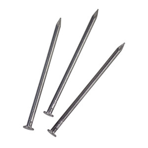 A steel wire nail with a flat head and a smooth shank, for general-purpose timber fastening.