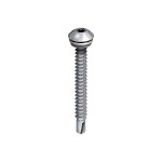 A single silver self-tapping screw with a hexagonal head and washer, set against a plain white background.