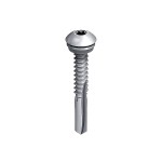 A single silver metal screw with a round head and a hexagonal socket, featuring a threaded shaft and a pointed tip, isolated on a white background.