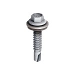 A steel self-drilling screw with a sharp drill-point tip and spiral threads along the shaft, suitable for fixing into steel framing.