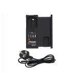 An orange and black Paslode battery charger compatible with the slide-pack lithium-ion batteries, with charge indicator LEDs.
