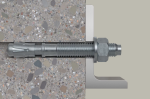 A metal M8 expansion anchor with a threaded shaft, hex nut, and washer, designed for heavy-duty fixing into concrete or masonry surfaces.