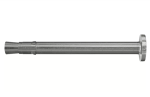 A close-up of a single metal wall anchor bolt, showing its cylindrical body, flared end, and flat head, isolated on a white background.