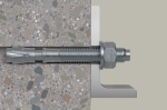An A4 stainless steel through bolt anchor with a hex nut and washer, featuring a threaded shaft and expansion sleeve, designed for securing heavy loads to concrete or masonry surfaces.