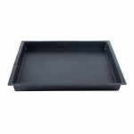 A rectangular, shallow black plastic tray with raised edges, placed on a white background.