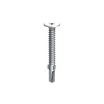 A steel 5.5×50mm self-drilling screw with a sharp drill-point tip and spiral threads along the shaft, suitable for fixing into steel framing.