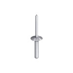 An aluminium 3.2×8mm dome-head blind rivet with a steel mandrel, used for joining sheet materials where access is only available from one side.