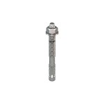 A metal through bolt anchor with a hex nut and washer, featuring a threaded shaft and expansion sleeve, designed for securing heavy loads to concrete or masonry surfaces.