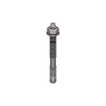 A metal through bolt anchor with a hex nut and washer, featuring a threaded shaft and expansion sleeve, designed for securing heavy loads to concrete or masonry surfaces.