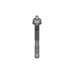 A metal through bolt anchor with a hex nut and washer, featuring a threaded shaft and expansion sleeve, designed for securing heavy loads to concrete or masonry surfaces.